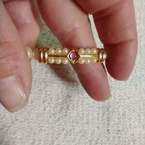 Purple white faux pearl bracelet richeliev goldtone